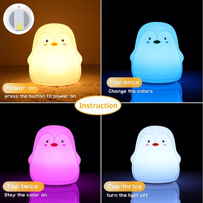 LOVERUIS Baby Night Lights Pudgy Penguins 7 Colors Night Light for Baby Nursery 3 Hours Timer Cute Night Light Gift Kid Penguin