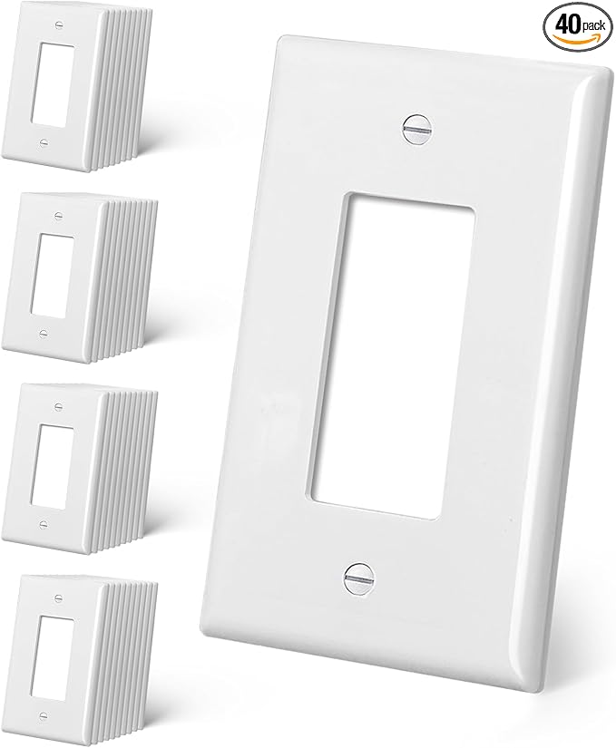 CML Oversized Decorator Wall Plate, 40 Pack Jumbo Electrical Outlet Receptacle Covers, 1-Gang Large White Switch Plates, Over-Size 3.5??x 5.5?? Impact Resistant, ETL Listed