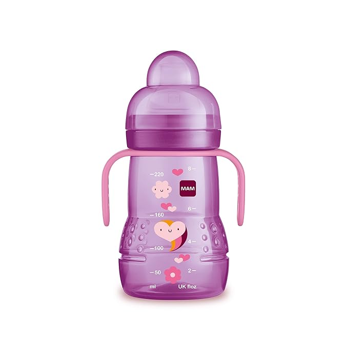 MAM Easy Start Matte Anti-Colic Baby Bottles, 9 oz (2 Count) & Plastic Trainer Cup (1 Count), 8 oz. Trainer Drinking Cup with Extra-Soft Spout