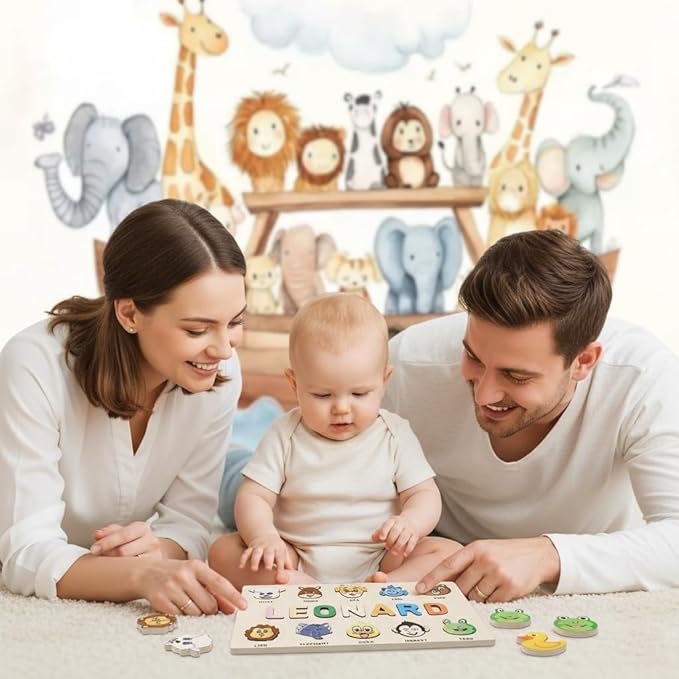First Birthday Gifts for Girl, Personalized Baby Gifts, Wooden Puzzles for Toddlers 1-3, Animal Toys for Toddlers 1-3, Customized Baby Gift, 1-2 Year Old Toys