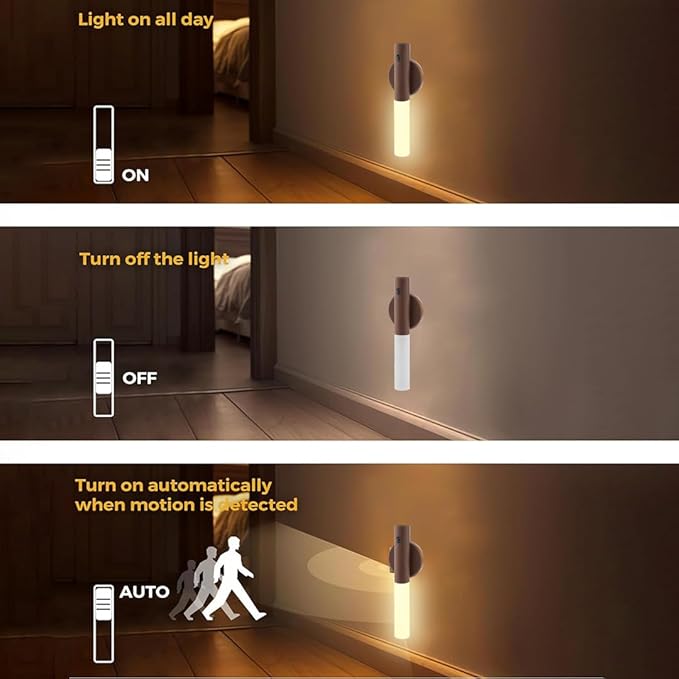 LANDGOO 2-Pack Magnetic Night Light with Motion Sensor, Walnut Wood Cylindrical Rechargeable LED Lamp Set, White Light Only, Portable Bedside Lights for Bedroom Nursery