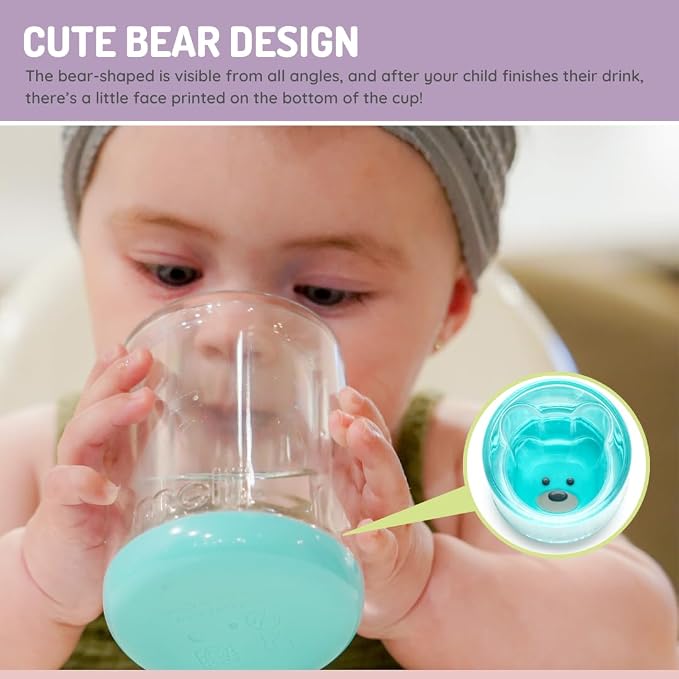 melii Double-Walled Bear Drinking Cup for Toddlers, Kids and Children (Blue + Mint 2 Pack)
