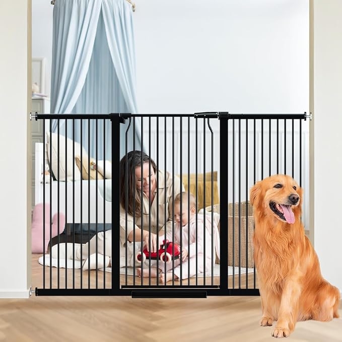 41" Tall Wide Baby Gate for Doorways Stairs, 60.2"-65.7" Extra Tall Dog Pet Gates Pressure Mounted, Large High Child Kid Safety Door Walk Thru, Auto Close Cat Proof Hallway Kitchen Indoor House, Black