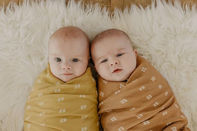 Mini Wander Swaddles for Newborns Muslin Swaddle Blankets - Breathable Soft Gender Neutral Receiving Blanket Baby Essentials | 47 x 47 Cotton - Boho Squares (Coconut)