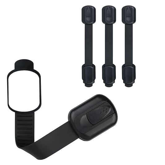 Child Safety Cabinet Locks (4 Pack) – Adjustable Baby Proofing Strap Latches with Strong 3M Adhesive – No Drill Childproof Locks for Drawers, Cabinets, Fridge, Door, Closet, Black