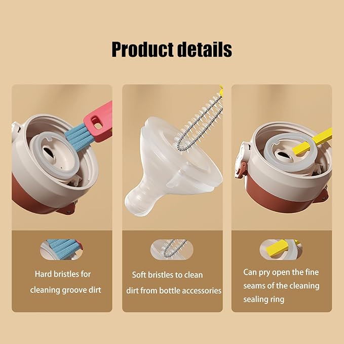 Swicado 3 in 1 Cup Lid Cleaning Brush - 2025 New Multifunctional Tool for Thorough Cleaning of Bottles, Cups, and Tight Spaces - Ideal for Home & Kitchen