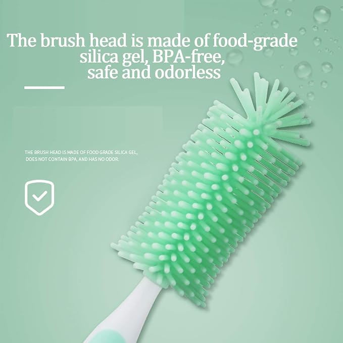 Baby Bottle Brush Small Bottle Silica Gel Scrubber Cleaner Brushes Set Sponge Washer Milk Water Cleaning Kit Cup, (Green)