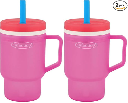 Infantino My 1st Tumbler, Durable Plastic Sippy Cup with Straw & Handle, Spill-Resistant, for On-The-Go, BPA-Free Transition Baby Cup, Raspberry Cream (Pack of 2)