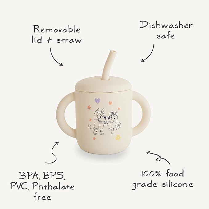mushie x Bluey 100% Silicone Training Cup & Straw for Toddlers | 6 Months+ (Bluey Ivory)