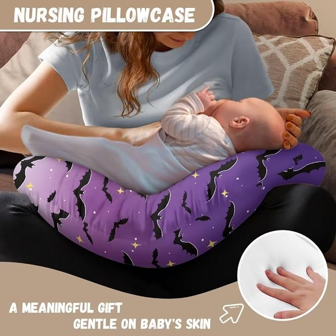 Halloween Bat Boys Nursing Pillow Covers Soft and Breathable Breastfeeding Pillow Cover for Baby Girls Breastfeeding Pillow Slipcover for 0-24 Months Infant Baby
