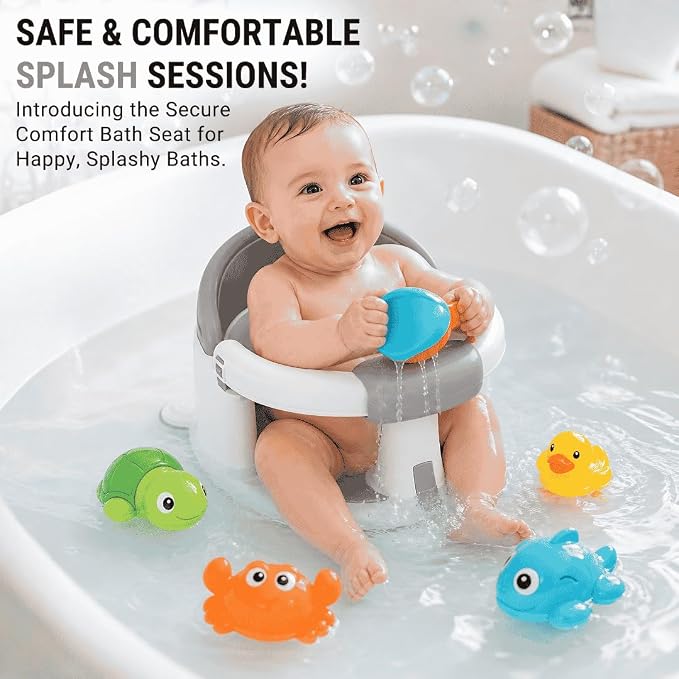 Baby Bath Seat for Babies 6-24 Months, Non Slip Infant Bath Seat with 4 Suction Cups, BPA Free Baby Bathtub Seat, Secure Bath Support Chair for Sit Up Babies, Grey