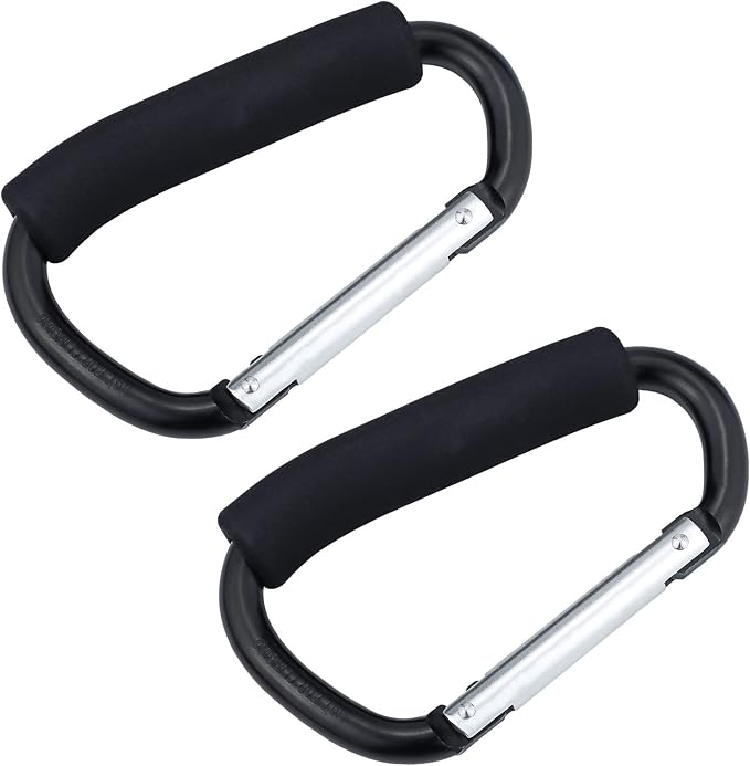 JIALEEY Grocery Bag Shopping Bag Holder Handle Carrier Tool Multi Purpose Snap Hook Stroller Hook Set Organizer Accessories with Soft Foam Grip for Hanging, Pack of 2, Black
