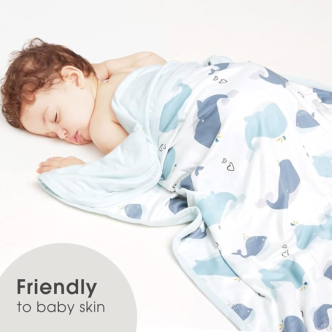 GRSSDER Baby Blankets Super Soft Jersey Knit Swaddle Blanket for Baby Girls and Boys, Double Layer Receiving Blankets 34 x 44 Inches Extra Large for Baby Swaddling, Lovely Whale