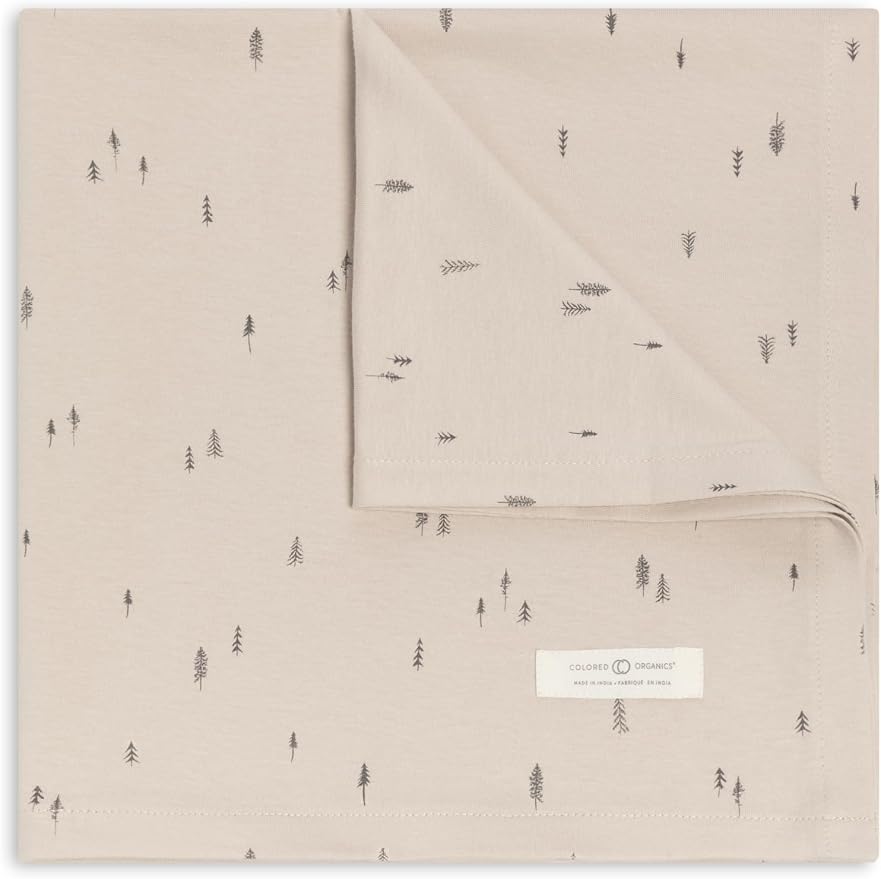 Colored Organics Baby Organic Cotton Swaddle - Infant Receiving Blanket - Trees/Stone + Graphite