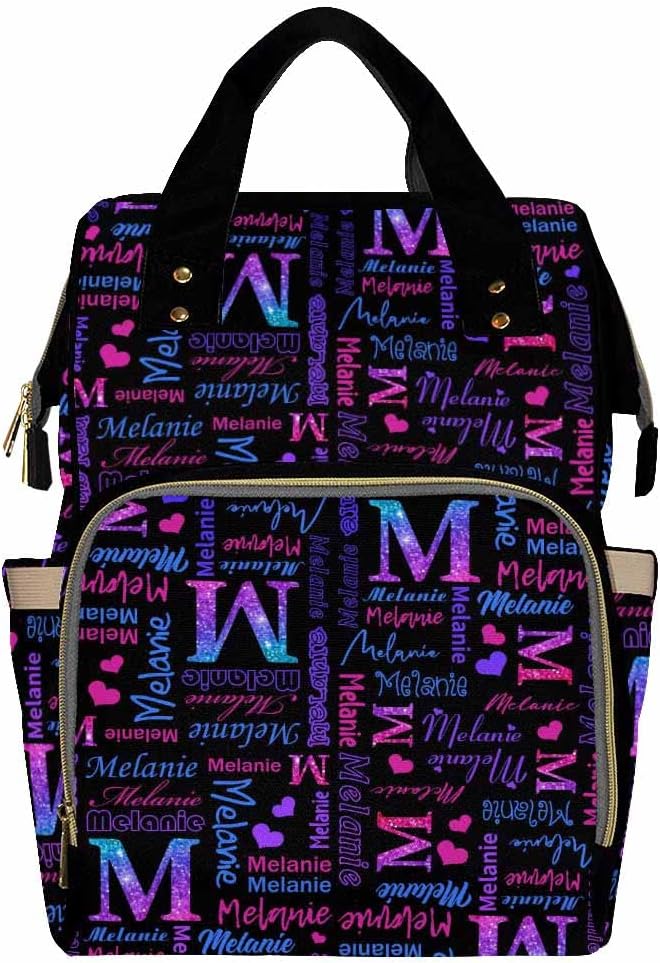 Artsadd Custom Monogram Diaper Back Pack with Thermal Pockets, Gradient Purple Glitter Travel Backpack Customized Baby Bags with Name Gift for Women Family Friend