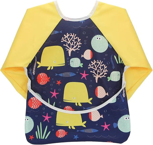 Infant Toddler Baby Waterproof Sleeved Bib, Bib with Sleeves&Pocket, 6-24 Months