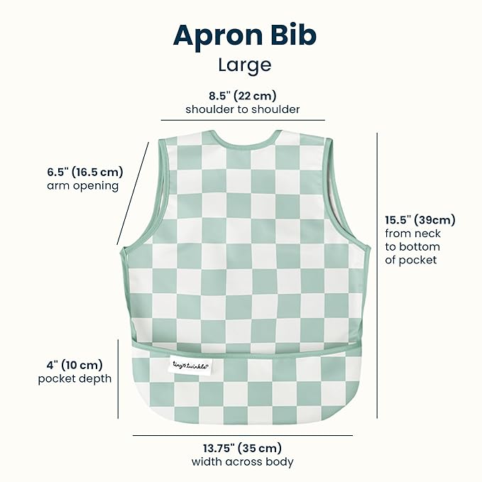 Tiny Twinkle Mess Proof Baby Bib for Boys | Waterproof Toddler Bib for Eating | Baby Apron for Feeding, Machine Washable | Perfect Shower Gift (Black Checkers, 2-4Y)