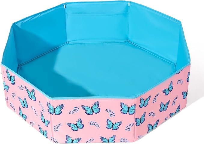 GOGOSO Foldable Ball Pit for Toddlers Large Soft Indoor Outdoor Pop Up Baby Kids Infant Ballpit Big Collapsible Puppy Dog Cat Pits with Basketball Hoop (Balls Not Included) Butterfly