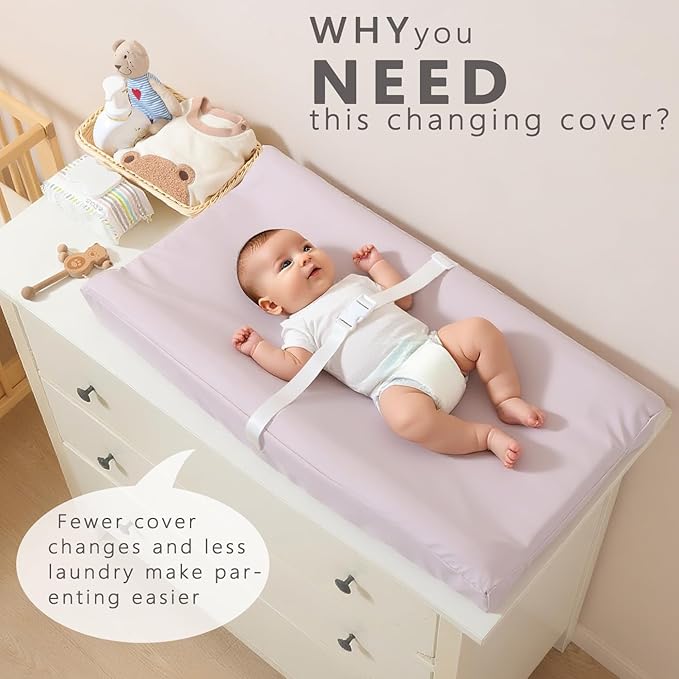 Vegan Leather Baby Changing Pad Covers for Girl, Boy, Waterproof & Wipeable Soft Diaper Changing Mat Cover.Fits Standard Changing Pads with Dimensions of 32" x 16"(Green).