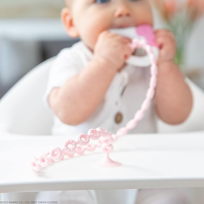 Bumkins Pacifier Clip Feeding Supplies for Baby Girl or Boy, Toy Straps for Sippy Cup, Teether, Stroller Accessories, Platinum Silicone Accessory Tether Leash, Safe for Teething Babies, Pink