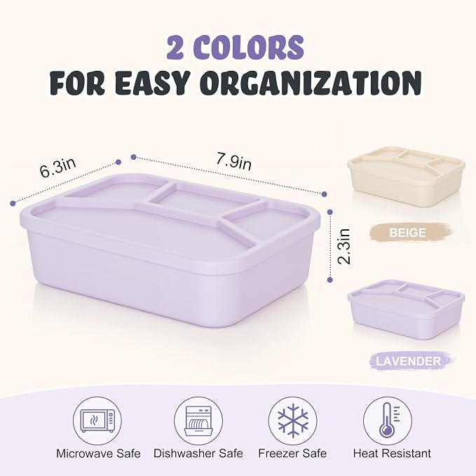 Ziliny 2 Pcs Silicone Bento Box Light Color Reusable Lunch Container Smooth Leak Proof Lunch Box Rectangle Bento Boxes for Adult Work Travel Food Meal Compartment Storage, 2 Colors