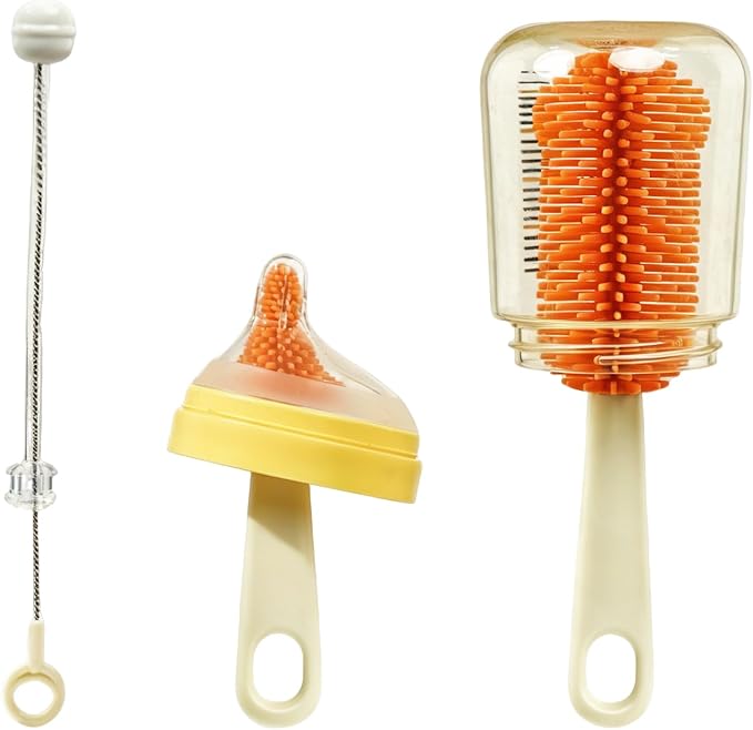 Phanpy Traveling Bottle Brush Set Portable Baby Bottle Cleaner Kit with Silicone Brush, Nipple Brush, Straw Brush, Drying Rack, Storage Box for Home and Travel