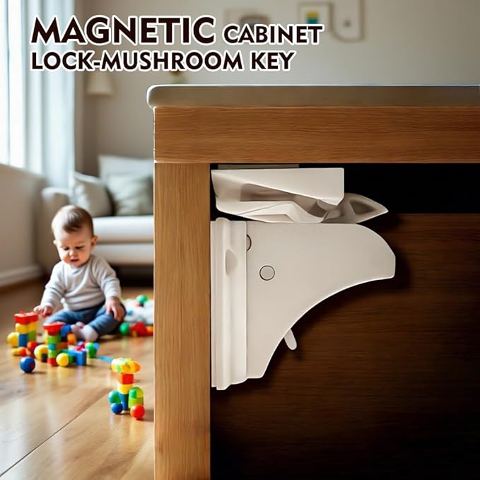 8 Pack Child Safety Magnetic Cabinet Locks - Children Proof Cupboard Baby Locks Latches - Adhesive for Cabinets & Drawers and Screws Fixed for Protection