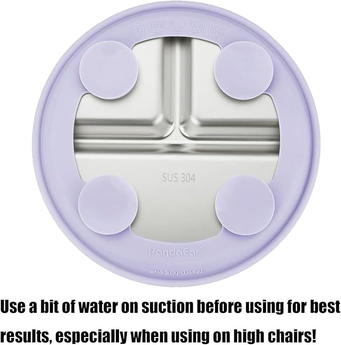 PandaEar 3 Pack Stainless Steel Baby Suction Plates, Divided Toddler Plate for Baby Led Weaning Supplies, Non-Slip Toddler Baby Feeding Set Dishwasher Safe (Pink/Purple/Blue)