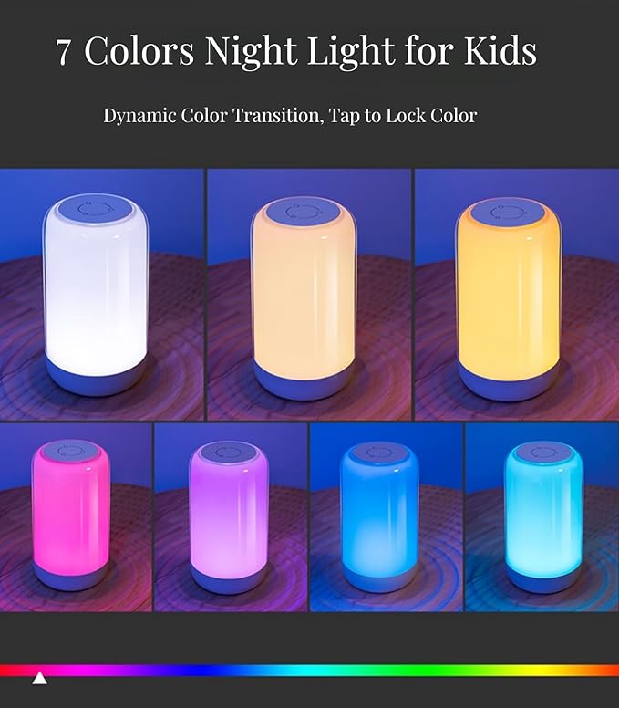 RGB 7 Color Gradient Night Light, Portable Rechargeable Nursery Lamp with Color Transition & Stepless Dimming, BPA-Free Baby Night Light, Ideal for Breastfeeding, Baby Room & Travel