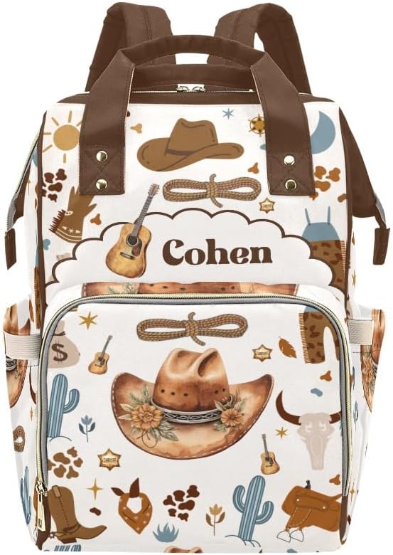 Personalized Diaper Backpack Western Wild West Hats Multi Function Diaper Bag Travel Daypack Nursing Nappy Changing Bag Shower Gift