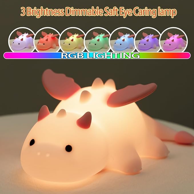 Dinosaur Night Light for Kids, Magnetic Baby Night Lights Plug Into Wall, Silicone Night Lamp Rechargeable, Night Light for Breastfeeding, 3 Dimming with 7 Colors Touch Lamp for Nursery Decor (Blue)