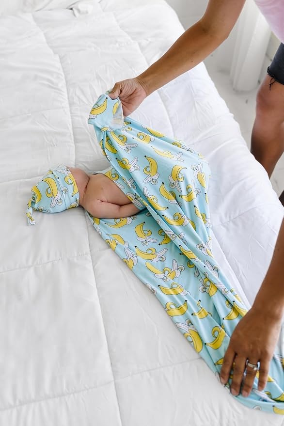 Little Sleepies Swaddle & Hat Set, Baby Swaddles Newborns, Soft Viscose from Bamboo Swaddle Blanket Wrap (Bananas)