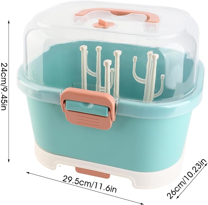 Ejoyous Baby Bottle Drying Rack Organizer, Nursing Bottle Storage Box, Compact Household Dust Proof Draining Thickened Plastic Bottle Holder Box for Home Travel (Green)