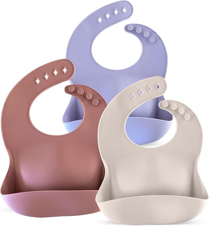 Silicone Baby Feeding Bibs ??Waterproof, BPA-Free, Soft & Adjustable with Crumb Catcher ??Easy to Clean