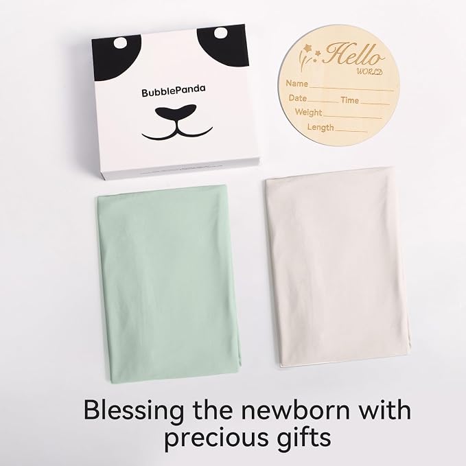 BubblePanda Rayon Made from Bamboo Baby Swaddle Blanket,2 Pack Soft & Breathable Receiving Blankets for Infant Newborn, Swaddle Wrap for Babies Girl and Boy, 47 x 47 Inch, (Sage & Oat)