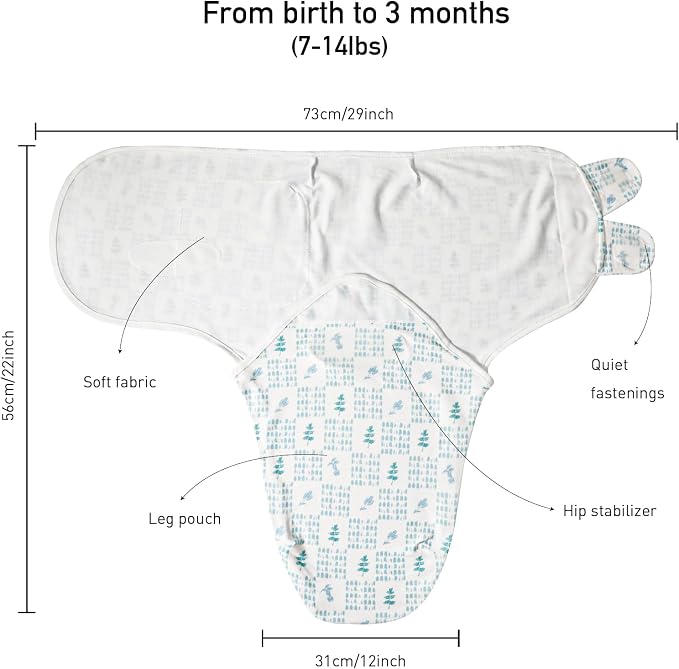 Baby Swaddle Sleep Sack 3 Pack, Organic Cotton Newborn Swaddle Wraps for 0-3 Months, Adjustable Wings, Breathable Soft Swaddling Blankets for Infant Boys Girls, Baby Sleep Essentials