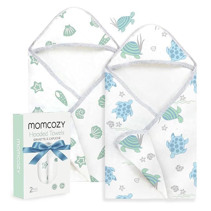 Momcozy Baby Towel with Hooded-Original Design Baby Towel Set -Soft & Absorbent- Shower Gifts or Bath Essential for Infant, Newborn, Toddler, Marine Sea Turtle Shells Magic