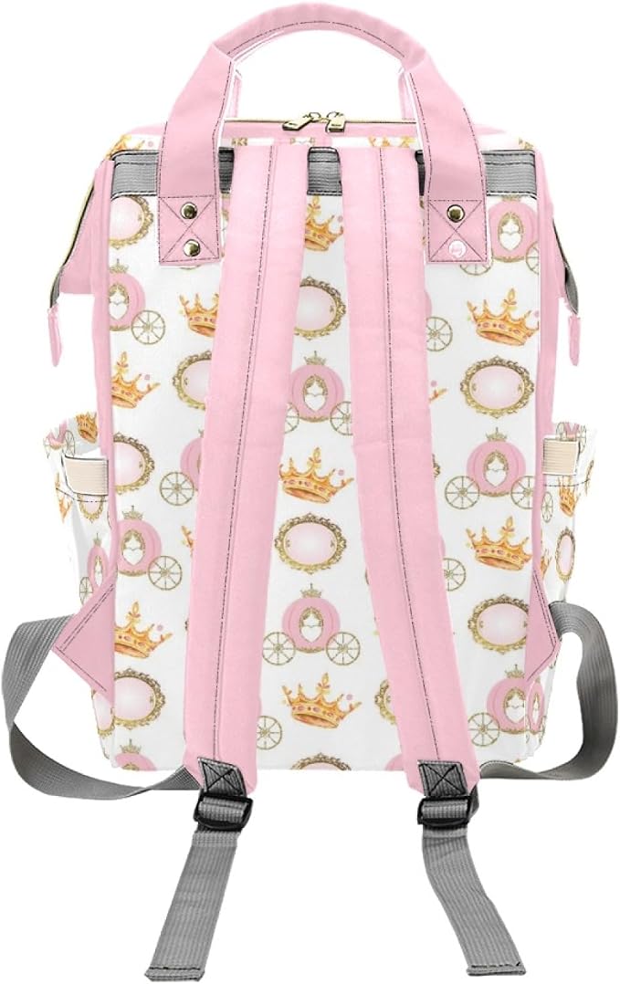 Custom Diaper Bag Backpack with Name Personalized Princess Crown Nappy Bag for Mommy Mother's Day Gift Customized Adjustable Shoulders Nursing Bag Daypack