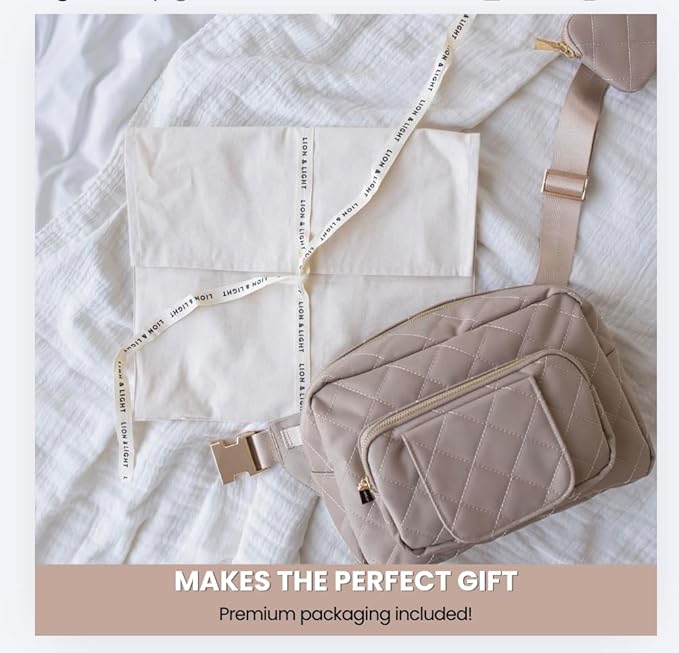 Lion & Light® Small Diaper Bag - Mini Diaper Bag with Portable Changing Pad, Fanny Pack Crossbody Bags for Baby & Toddler, Beige Travel-Friendly Baby Tote with Adjustable Strap & Zippered Pockets