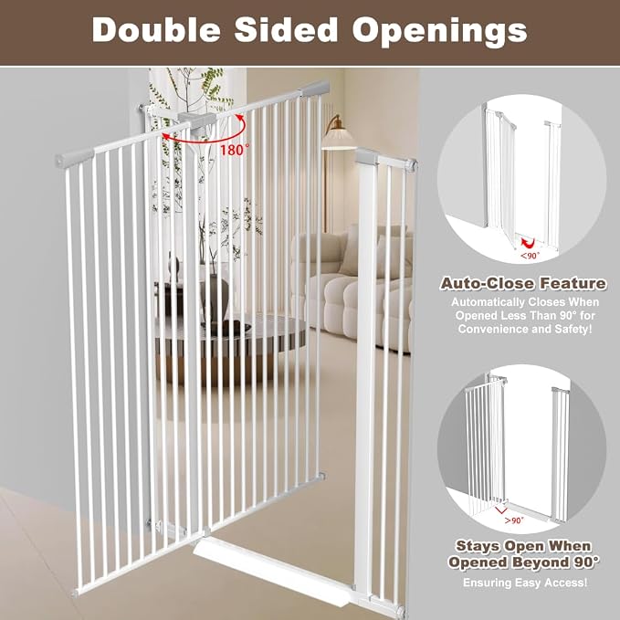 Cat Gate Extra Tall 51.18" - Adjustable Pet Gate for Doorways & Stairs 29.5" to 40.5" Wide, Pressure Mounted Cat Proof Dog Gate with Auto Close, Child Proof Safety Gate Metal, White