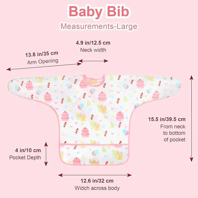 Accmor 5 Pack Long Sleeve Bibs, Baby Smock Waterproof Sleeved Bib Smock for Baby Toddler 6-36 Months