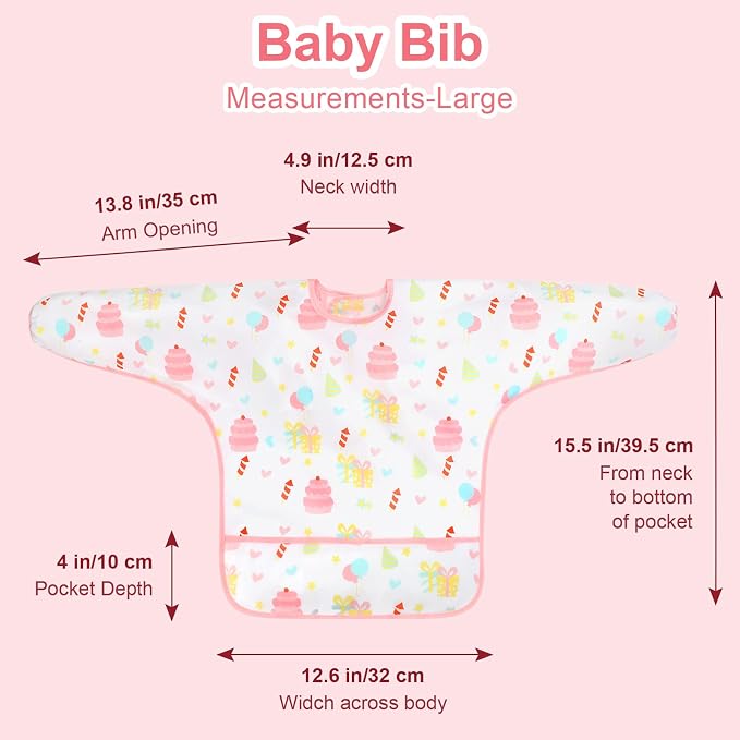 Accmor 4 Pack Long Sleeve Bibs, Baby Smock Waterproof Sleeved Bib Smock for Baby Toddler 6-36 Months
