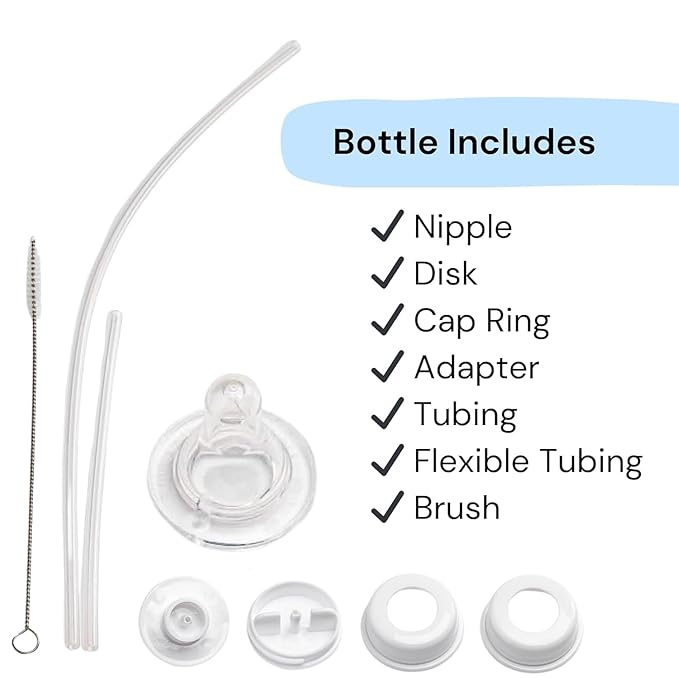 Hands-Free Baby Bottle - Anti-Colic Nursing System 9 oz Baby Bottle with Fast Flow Nipple/Teat 3m+ with Tube Straw Feeding System for Toddler (2 Bottles - Blue)