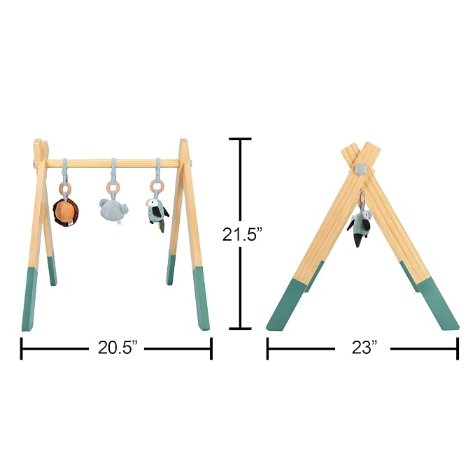 Nuby Animal Adventures Wooden Baby Play Gym with Hanging Toys - Supports Early Infant Development - Easy to Fold for Storage and Travel