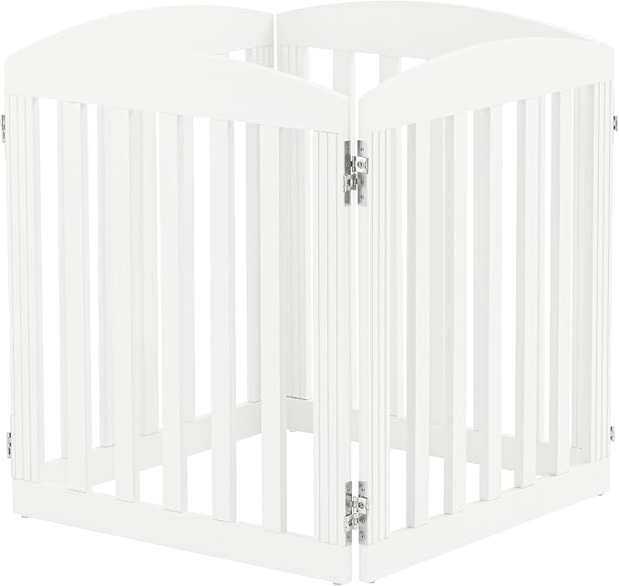 SPIRICH 96" Extra Wide 28" Tall Wooden Freestanding Foldable Dog Gate, Pet Gate Indoor, 4 Panels, White