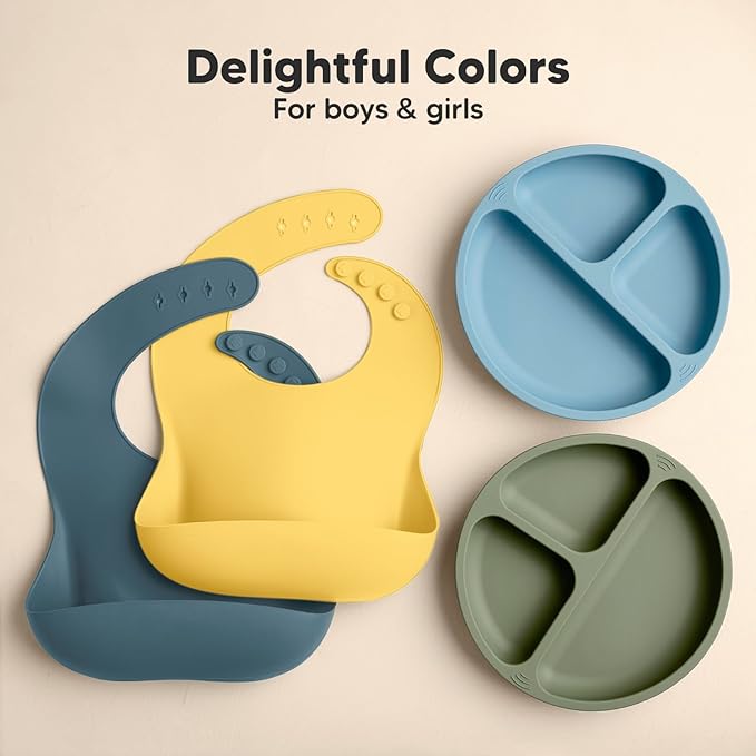 KeaBabies 2-Pack Silicone Bibs for Babies, Toddlers Girl, Boy ??Sturdy Food-Grade Baby Bibs for Eating, Large Food Catcher, Clean & Put On Easily, Waterproof Toddler Feeding Essentials (Valiant)