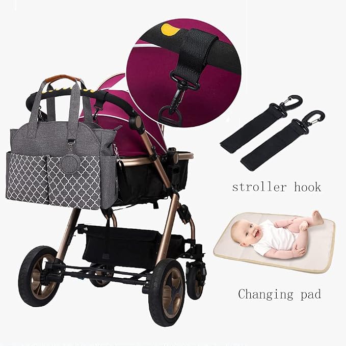 Diaper Bag Tote Large Multi-Function Baby Changing Bag for Mom with Changing Station Travel Nappy Bag for Women