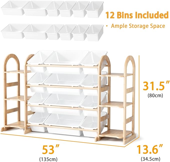 Kids Toy Storage Organizer - Toy Organizers and Storage with 6 Shelves and 12 Bins,Kids Toy Organizer for Playroom, Bedroom, Nursery, 53 Inches Wide