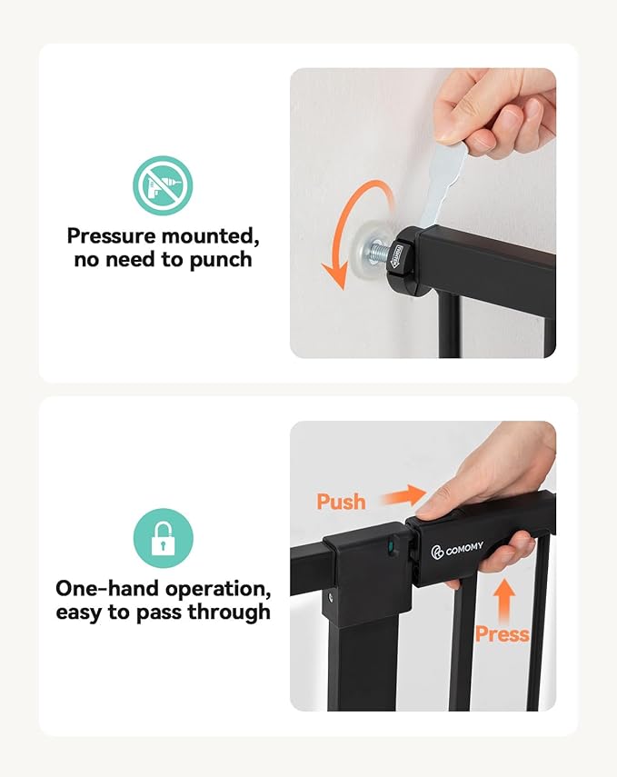 COMOMY 36" Extra Tall Baby Gate for Stairs Doorways, Fits Openings 29.5" to 40.6" Wide, Auto Close Sturdy Safety Dog Gate for House, Pressure Mounted Easy Walk Through Pet Gate with Door, Black