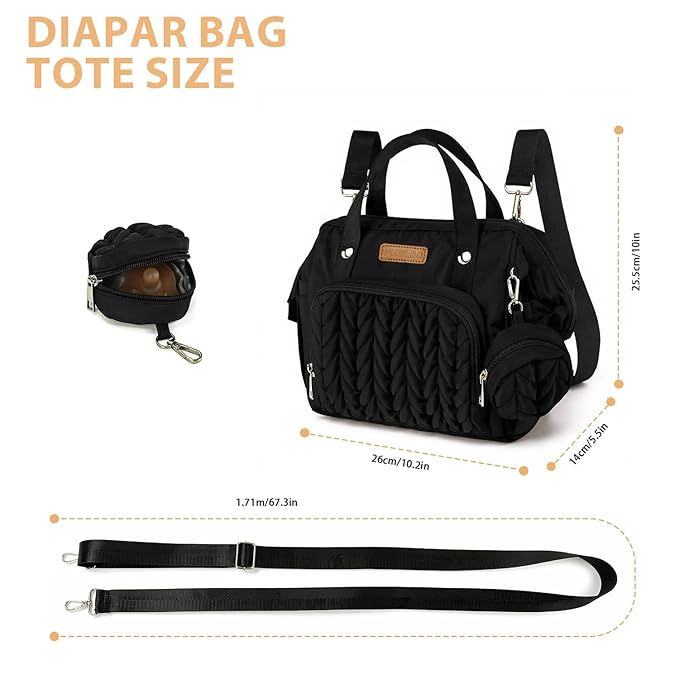 FHELAD Small Diaper Bag Backpack, Toddler Diaper Bags Waterproof Multi-Function Newborn Baby Stylish Mini Tote Maternity Bags (Black with Pacifier Case)
